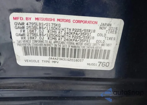 2016 Mitsubishi Outlander Es/Se/Sel z USA, uszkodzony, nr VIN JA4AZ3A31GZ018057